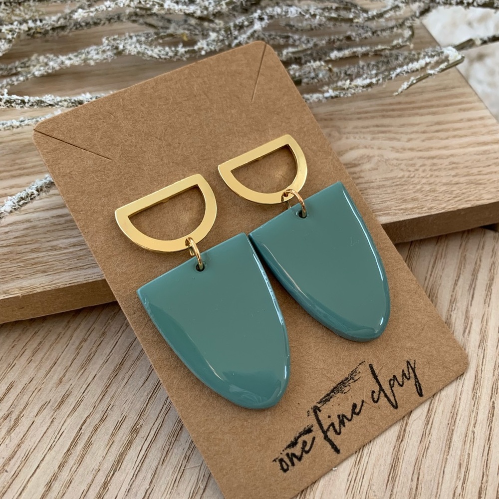 Teal Clay & Resin Dangle Earrings